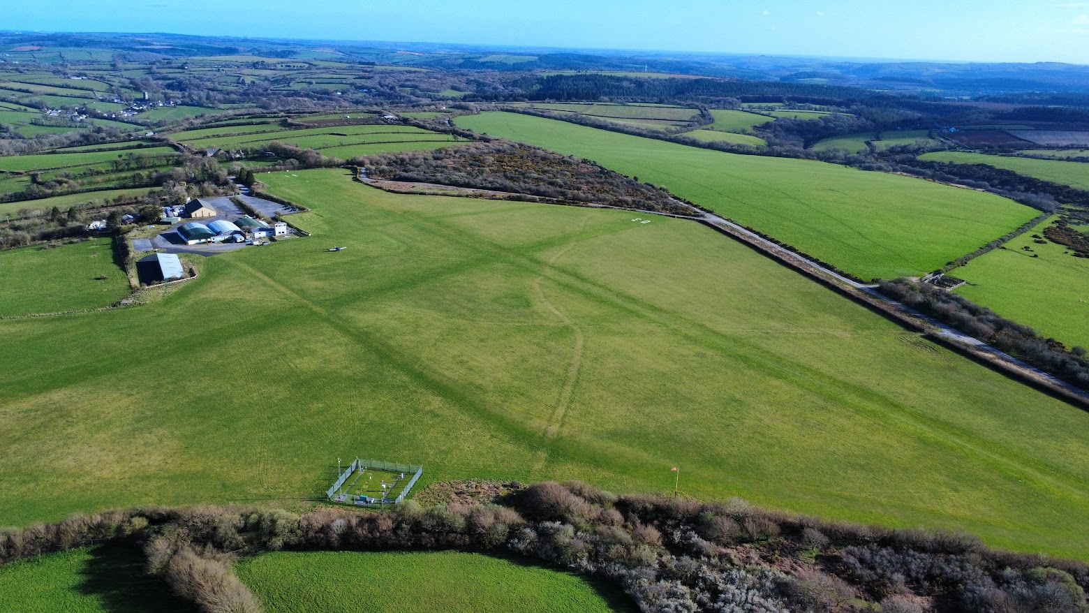 Aerial view of Bodmin Airfield, home of AeroDine Café